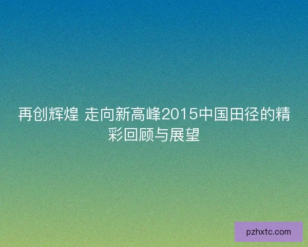 再创辉煌 走向新高峰2015中国田径的精彩回顾与展望